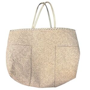 Tory Burch Block-T felt fabric large tote bag light gray and silver
